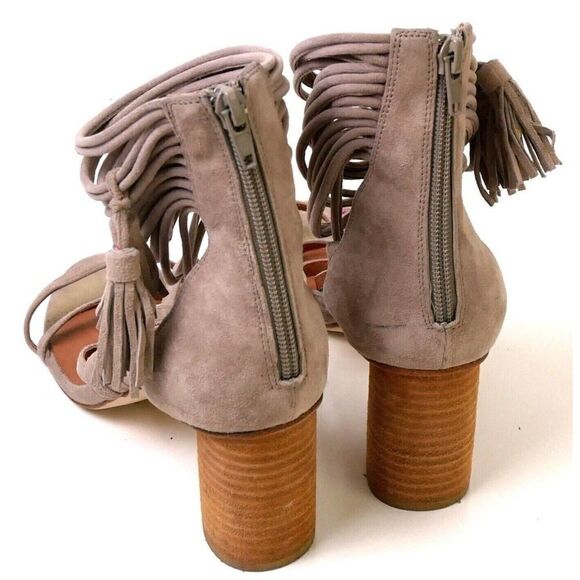 Jeffrey Campbell DESPINA BEIGE SUEDE LEATHER STRAPPY TASSEL ZIP SLINGBACK 8.5 US - Picture 3 of 10